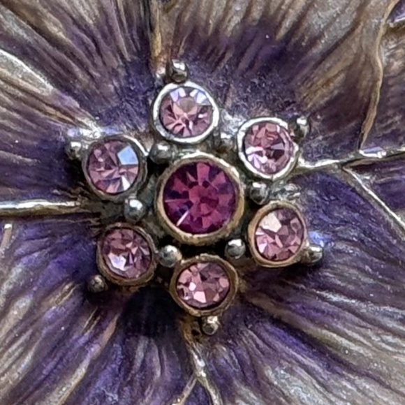 VINTAGE Compact Pastel Enamel Rhinestones Flower Bee Dragonfly Victorian - Picture 3 of 9